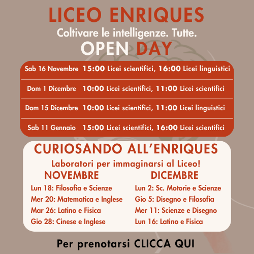 Locandina con le date degli open day e dei laboratori curiosando